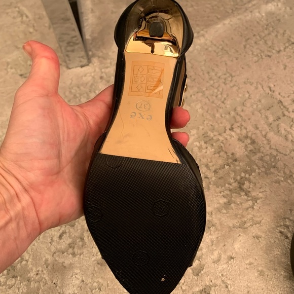 Exe Black & Gold open toe T-strap heels - Picture 7 of 9